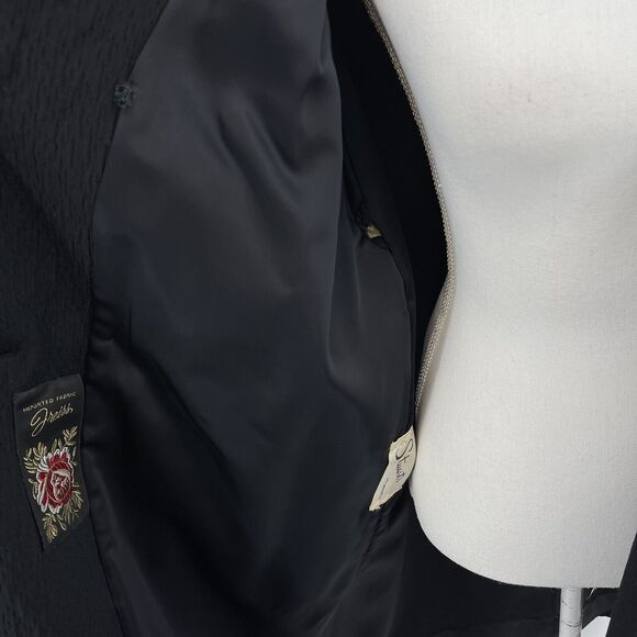 Vintage Freiss Black Coat w/ Velvet Collar & Frog Closures Lined Small/Medium - Picture 11 of 12